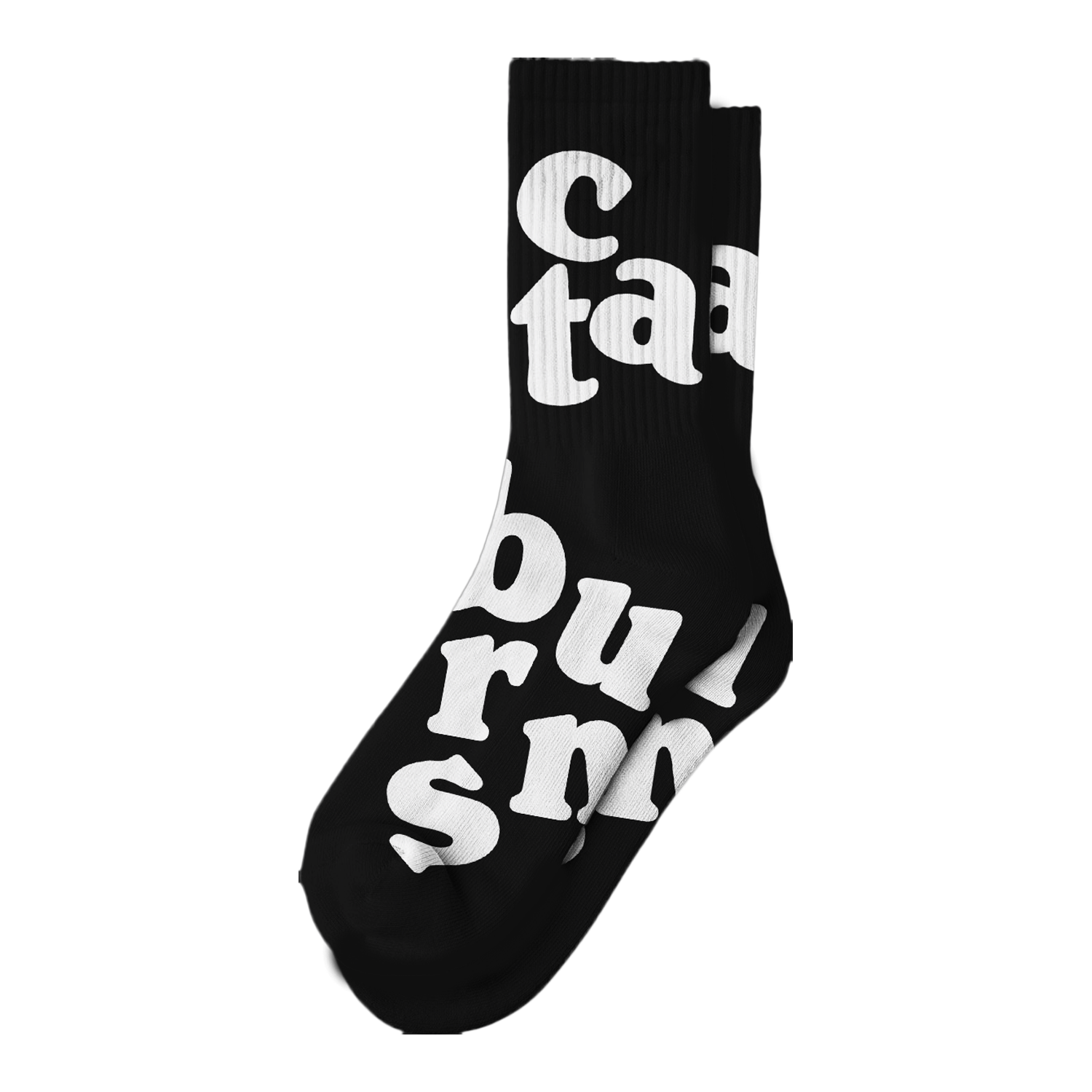 Black socks with white 'Cat Burns' print all-over