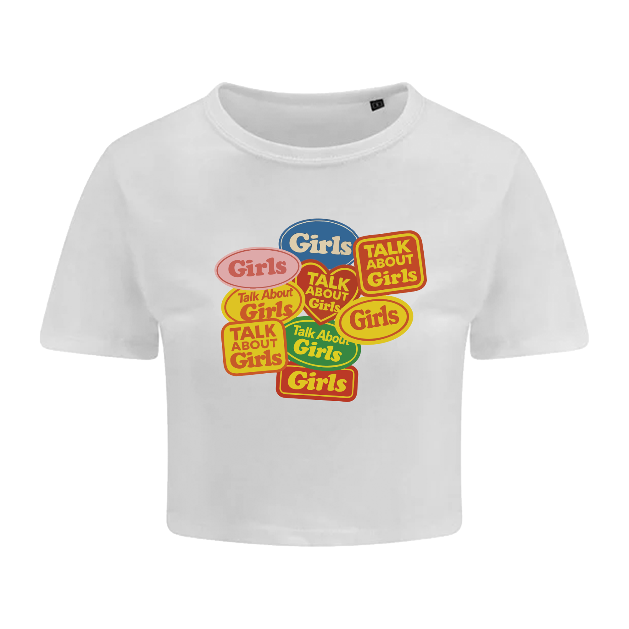 Cropped White Cat Burns T-Shirt with Girls design across front